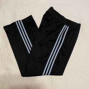 Adidas Track Pants | Black with Light Blue Stripes | Size Large
